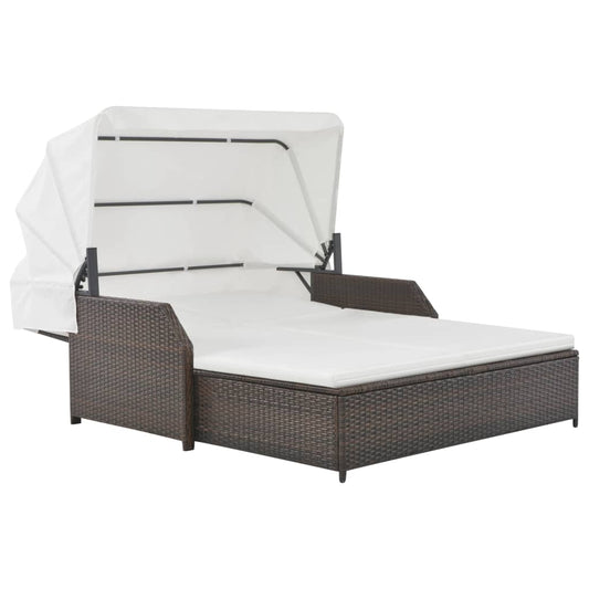 2-Personen-Sonnenliege Mit Sonnendach Poly Rattan