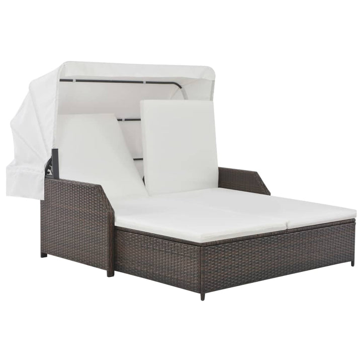 2-Personen-Sonnenliege Mit Sonnendach Poly Rattan