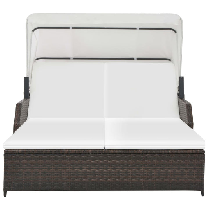 2-Personen-Sonnenliege Mit Sonnendach Poly Rattan