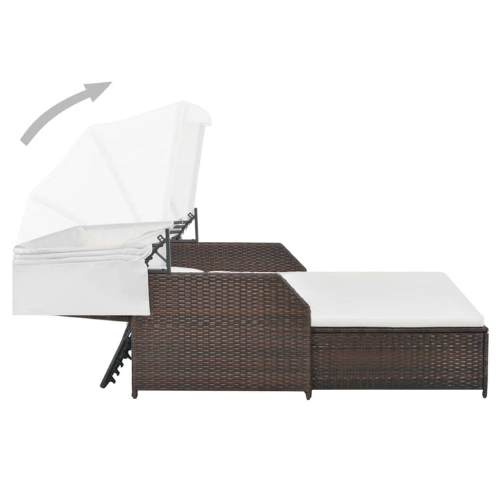 2-Personen-Sonnenliege Mit Sonnendach Poly Rattan