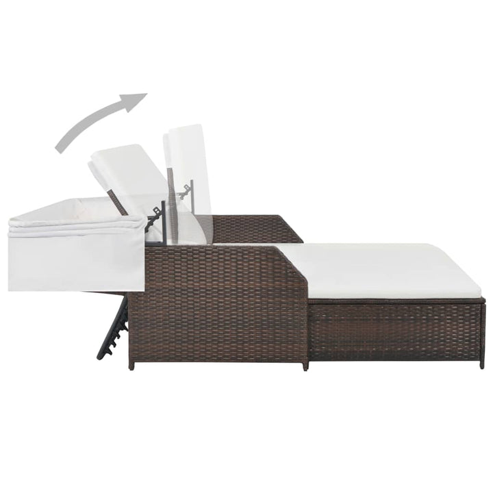 2-Personen-Sonnenliege Mit Sonnendach Poly Rattan