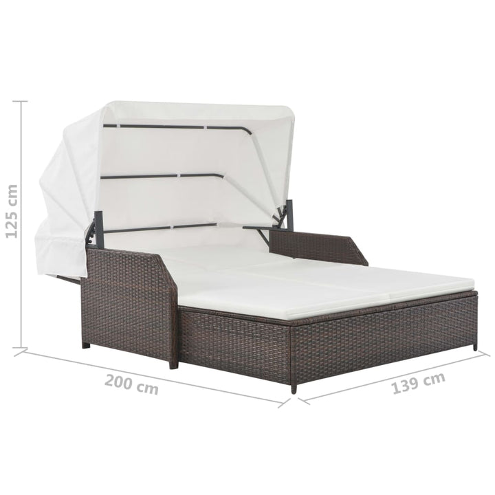 2-Personen-Sonnenliege Mit Sonnendach Poly Rattan