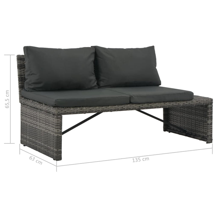 3-Tlg. Garten-Lounge-Set Mit Polstern Poly Rattan Grau