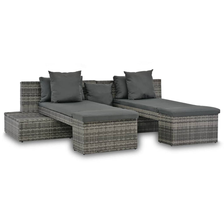 4-Tlg. Garten-Sofagarnitur Mit Kissen Grau Poly Rattan