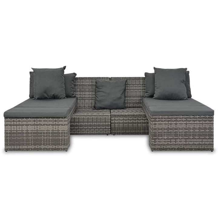 4-Tlg. Garten-Sofagarnitur Mit Kissen Grau Poly Rattan