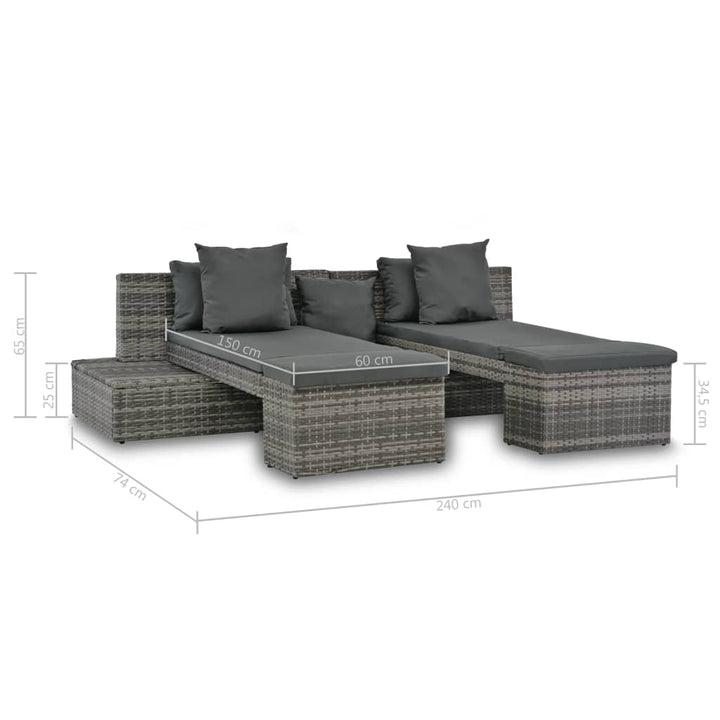 4-Tlg. Garten-Sofagarnitur Mit Kissen Grau Poly Rattan