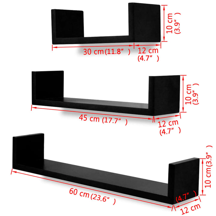 3-Tlg. Wandregal-Set U-Form Für Bücher Dvd Mdf