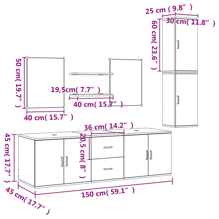 7-Tlg. Badmöbel-Set Holzwerkstoff