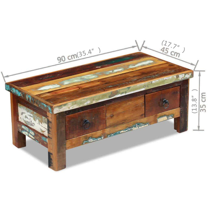 Couchtisch Mit Schubladen Altholz Massiv 90X45X35 Cm