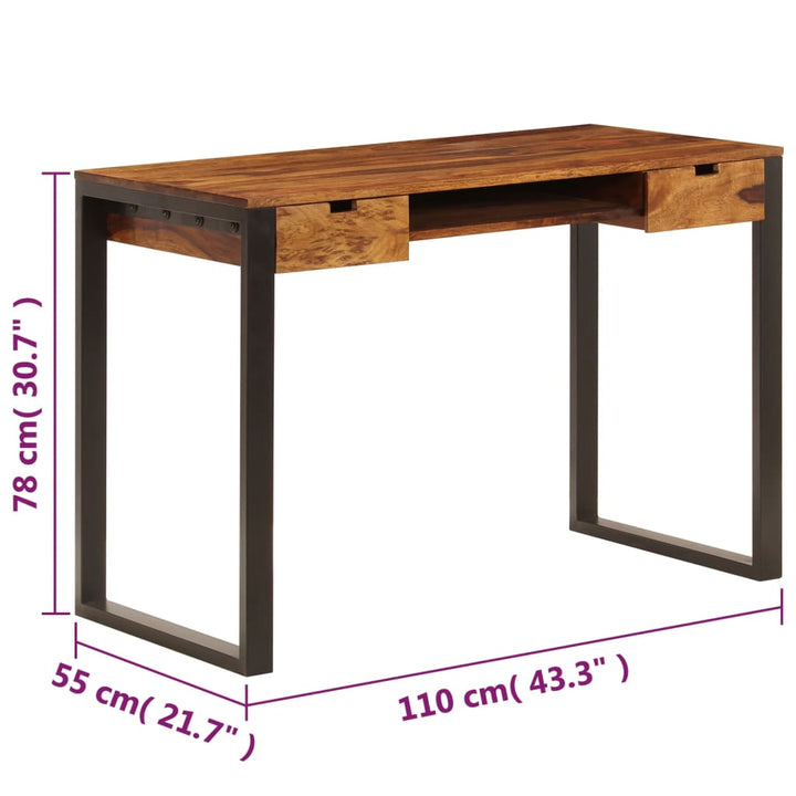 Schreibtisch 110 X 55 X 78 Cm Massivholz Und Stahl