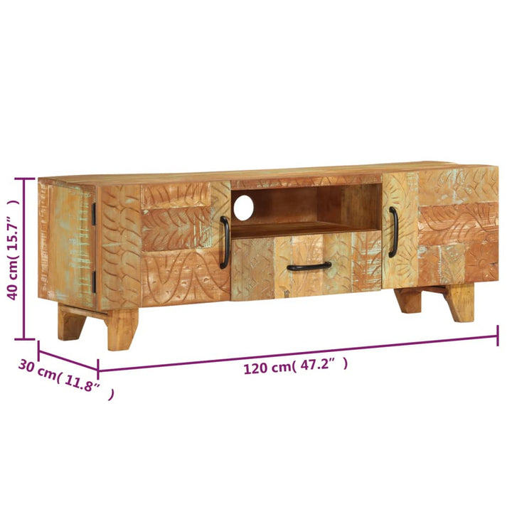 Tv-Schrank Handgeschnitzt 120X30X40 Cm Altholz Massiv