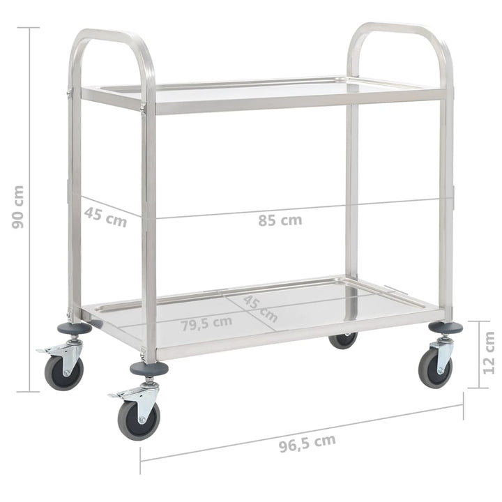 2-Stufiger Servierwagen 96,5 X 55 X 90 Cm Edelstahl