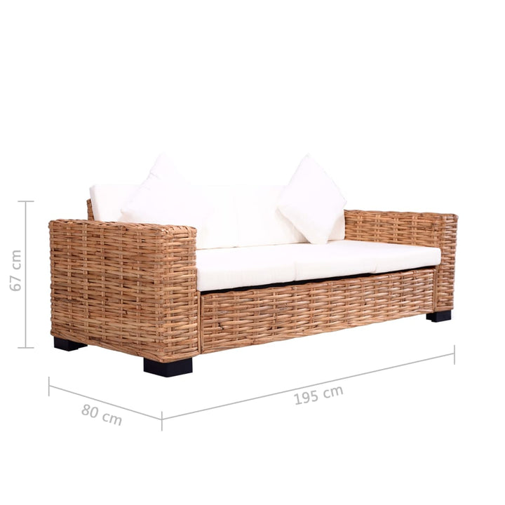 2-Tlg. Gartensofas Mit Polster Natürliches Rattan