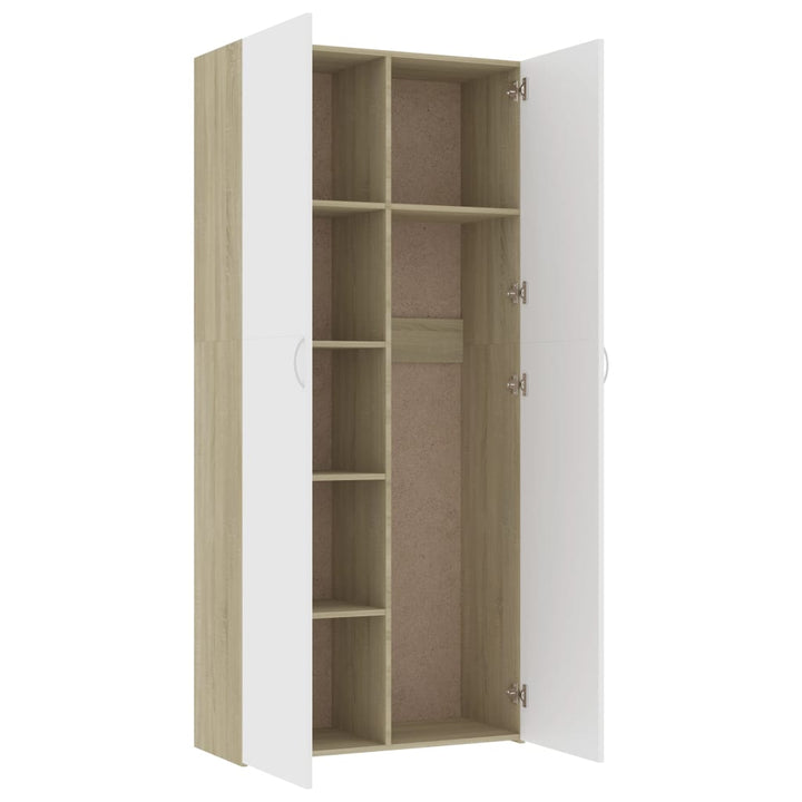 Lagerschrank Weiß Sonoma-Eiche 80X35,5X180 Cm Holzwerkstoff