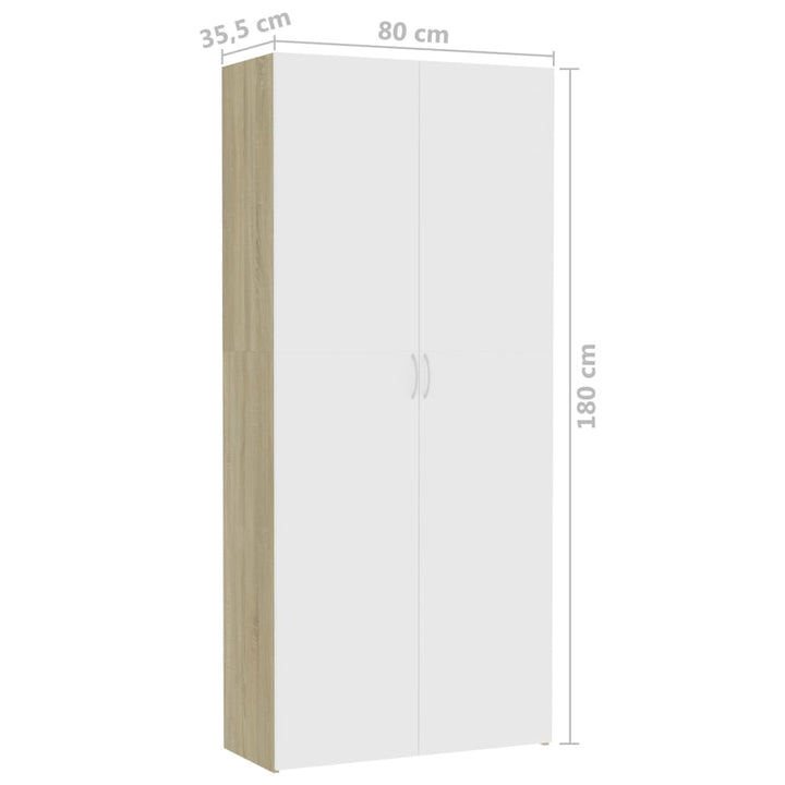 Lagerschrank Weiß Sonoma-Eiche 80X35,5X180 Cm Holzwerkstoff