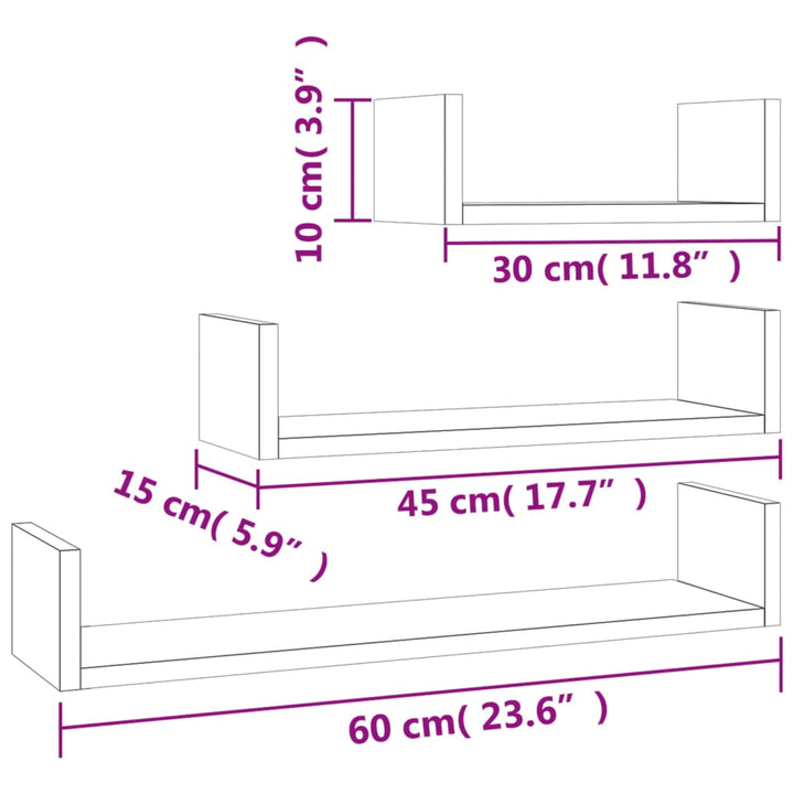 Wandregal 3 Stk. Holzwerkstoff Betongrau