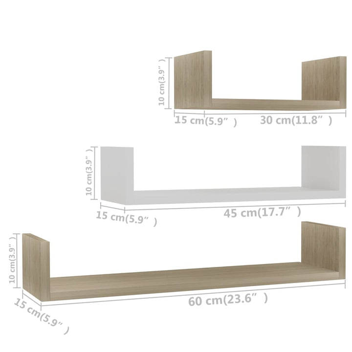 Wandregal 3 Stk. Holzwerkstoff Weiß Und Sonoma-Eiche