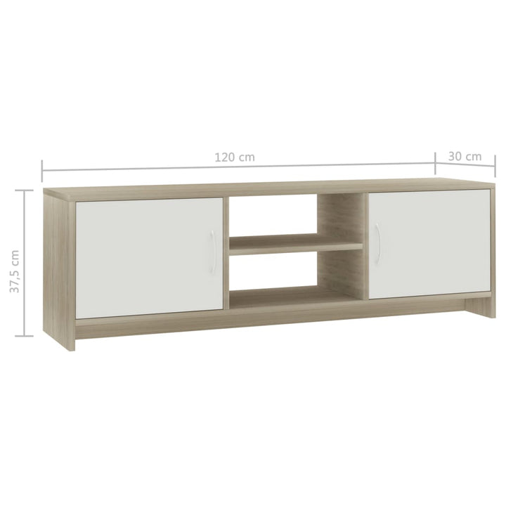 Tv-Schrank Weiß Sonoma-Eiche 120X30X37,5 Cm Holzwerkstoff