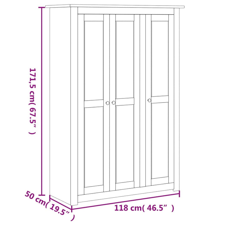 Kleiderschrank 3-Türig 118×50×171,5 Cm Kiefer Panama Serie