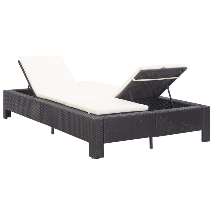 2-Personen-Sonnenliege Mit Auflage Schwarz Poly Rattan