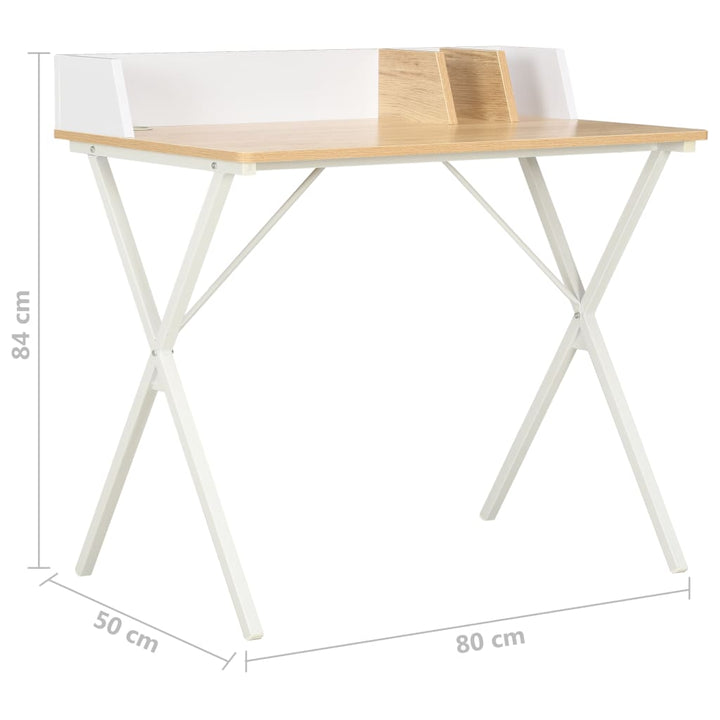 Schreibtisch Weiß Und Natur 80X50X84 Cm