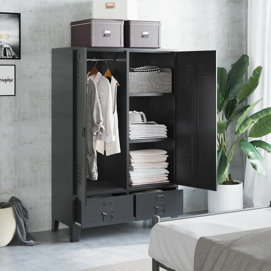 Kleiderschrank Industrial Schwarz 90X40X140 Cm Stahl Grün