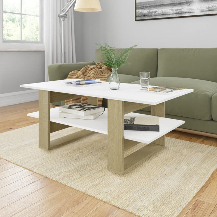 Couchtisch Weiß Sonoma-Eiche 110×55×42 Cm Holzwerkstoff