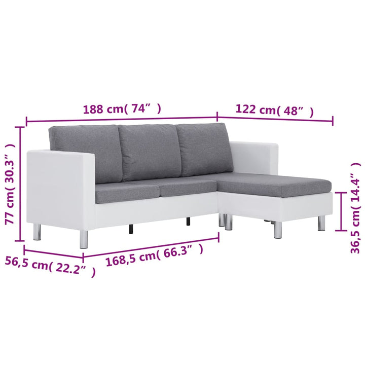 3-Sitzer-Sofa Mit Kissen Weiß Kunstleder