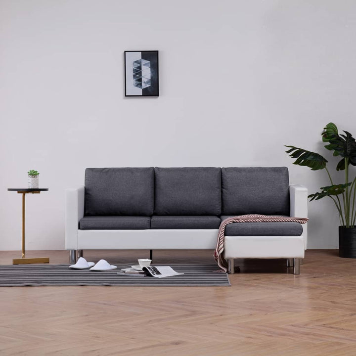 3-Sitzer-Sofa Mit Kissen Weiß Kunstleder