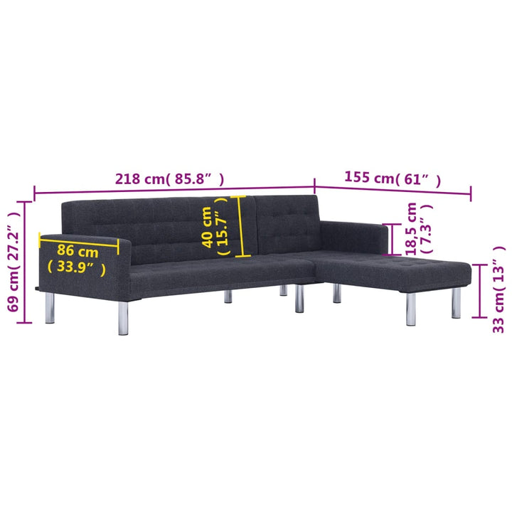 Schlafsofa In L-Form Dunkel Polyester