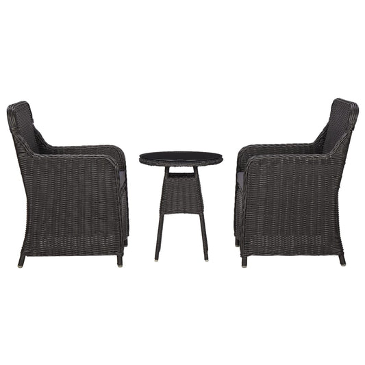 3-Tlg. Garten-Bistro-Set Mit Auflagen Poly Rattan Schwarz