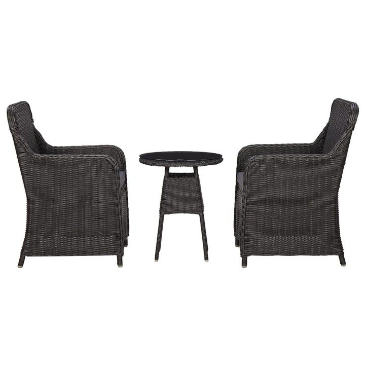 3-Tlg. Garten-Bistro-Set Mit Auflagen Poly Rattan Schwarz