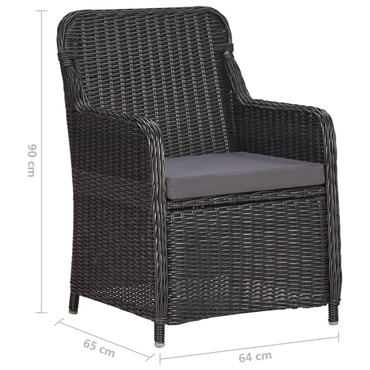 3-Tlg. Garten-Bistro-Set Mit Auflagen Poly Rattan Schwarz