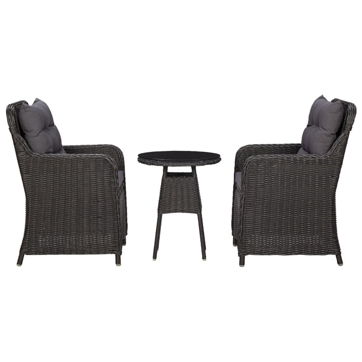 3-Tlg. Garten-Bistro-Set Mit Auflagen Poly Rattan Schwarz