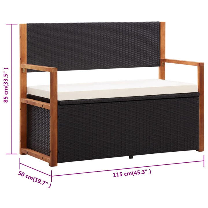 Bank Mit Stauraum 115 Cm Poly Rattan Massivholz Akazie