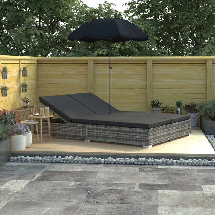 Outdoor-Loungebett Mit Sonnenschirm Poly Rattan