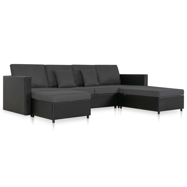 4-Sitzer Schlafsofa Ausziehbar Kunstleder Schwarz