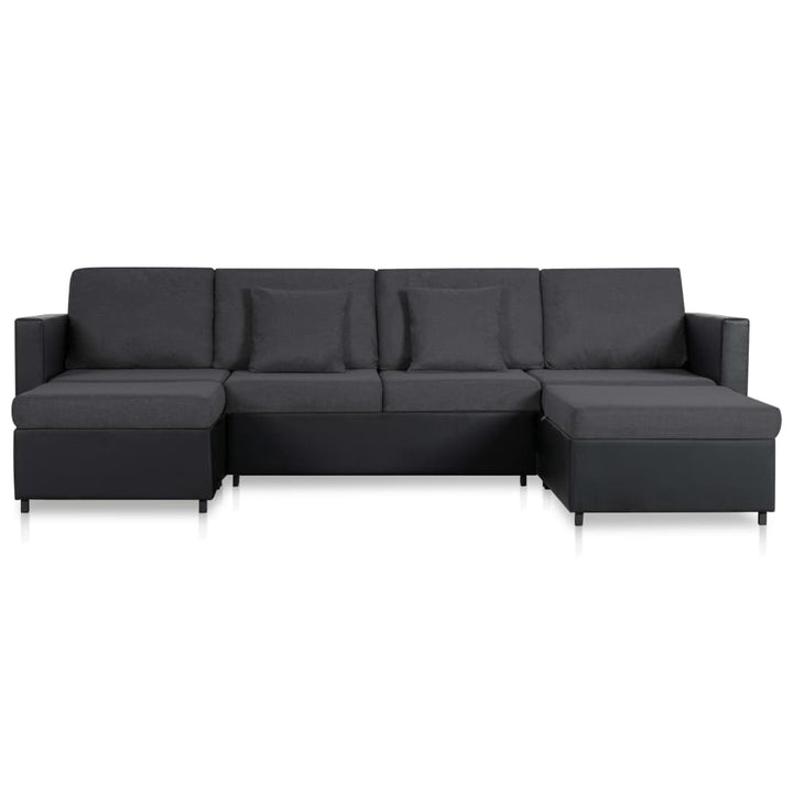 4-Sitzer Schlafsofa Ausziehbar Kunstleder Schwarz