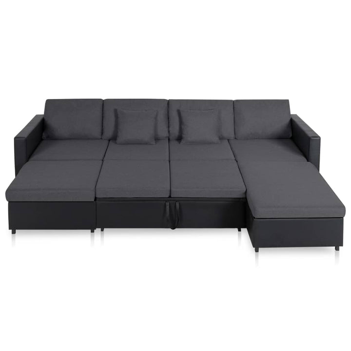 4-Sitzer Schlafsofa Ausziehbar Kunstleder Schwarz