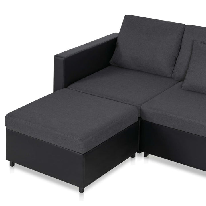 4-Sitzer Schlafsofa Ausziehbar Kunstleder Schwarz