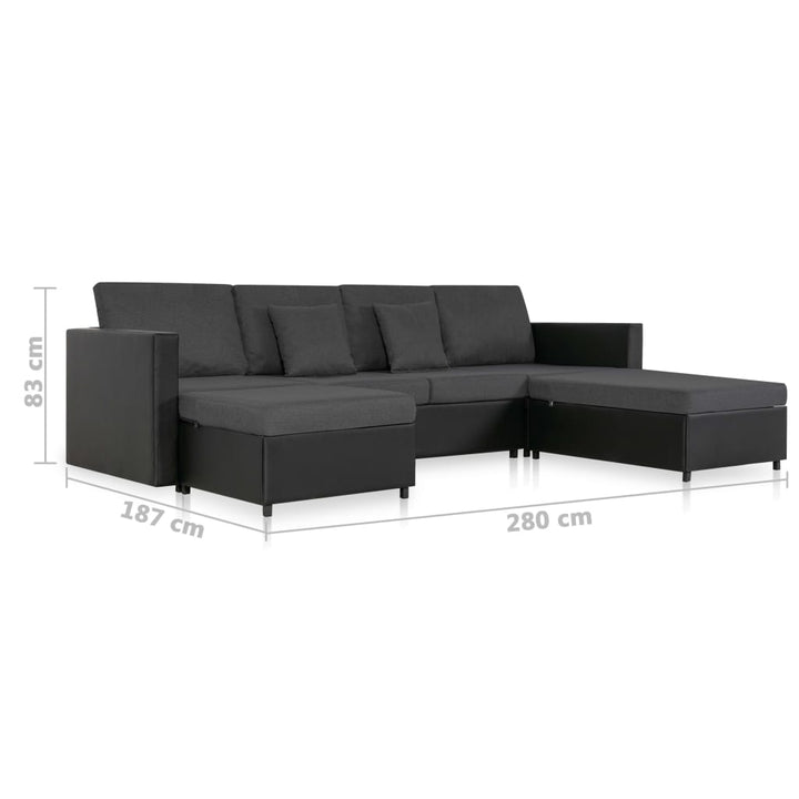 4-Sitzer Schlafsofa Ausziehbar Kunstleder Schwarz