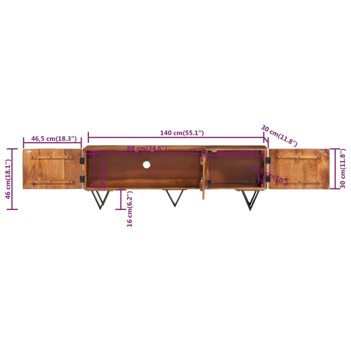 Tv-Schrank 140X30X46 Cm Massivholz Mango Weiß