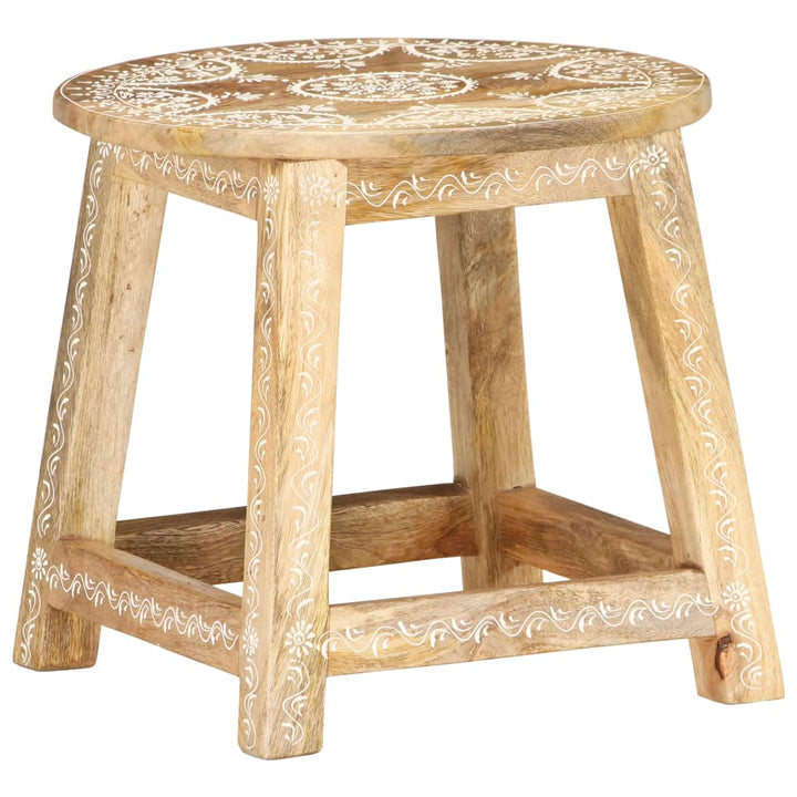 Hocker Handbemalt 38×38×35 Cm Mango Massivholz Weiß