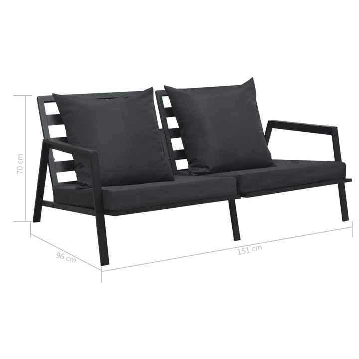 2-Sitzer-Gartensofa Mit Auflagen Dunkelgrau Aluminium