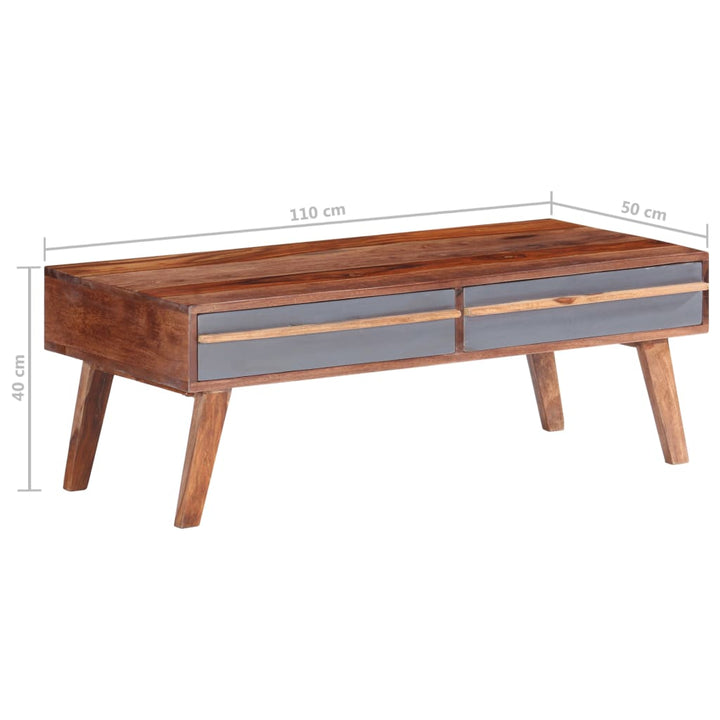 Couchtisch Grau 110X50X40 Cm Massivholz