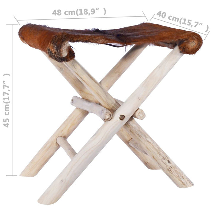 Klapphocker Echtleder Und Massivholz Teak