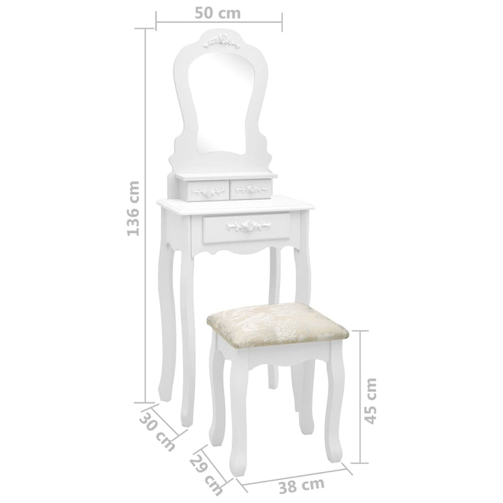 Schminktisch-Set Mit Hocker 50X59X136Cm Paulownia-Holz