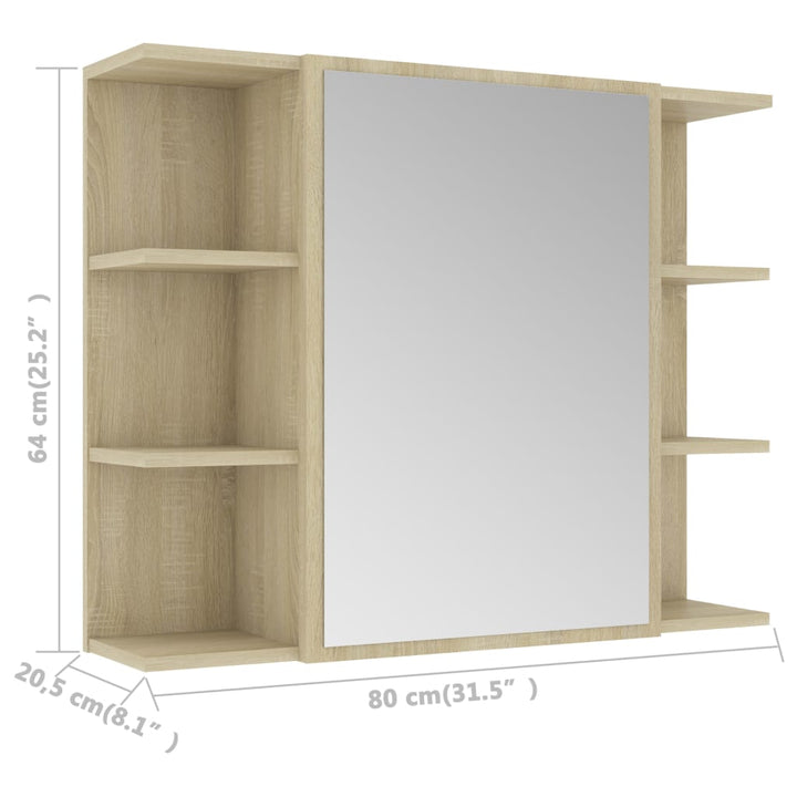 Bad-Spiegelschrank Sonoma-Eiche 80X20,5X64 Cm Holzwerkstoff