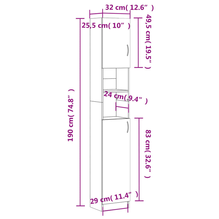 Badezimmerschrank 32×25,5×190 Cm Holzwerkstoff