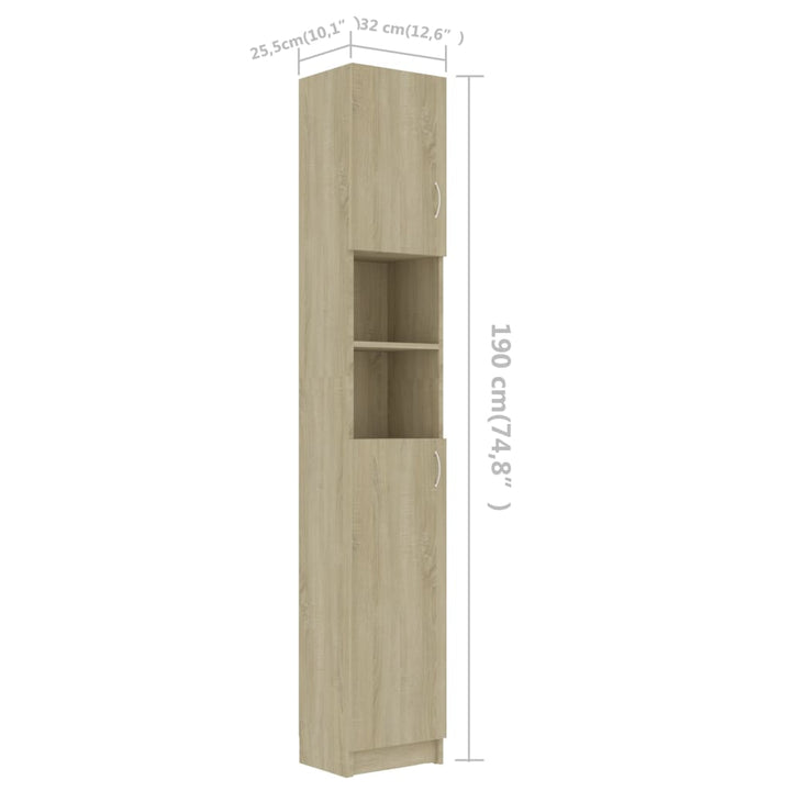 Badezimmerschrank Sonoma-Eiche 32X25,5X190 Cm Holzwerkstoff